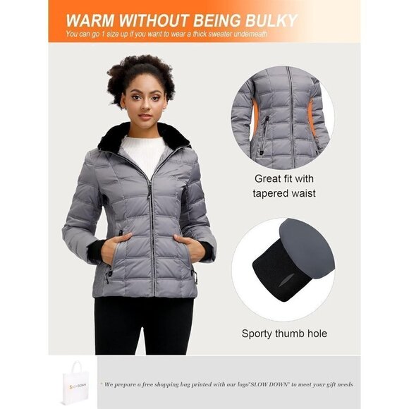 Midweight Down Puffer Jacket Warm Hooded Winter Down Jacket for Women - Picture 6 of 7